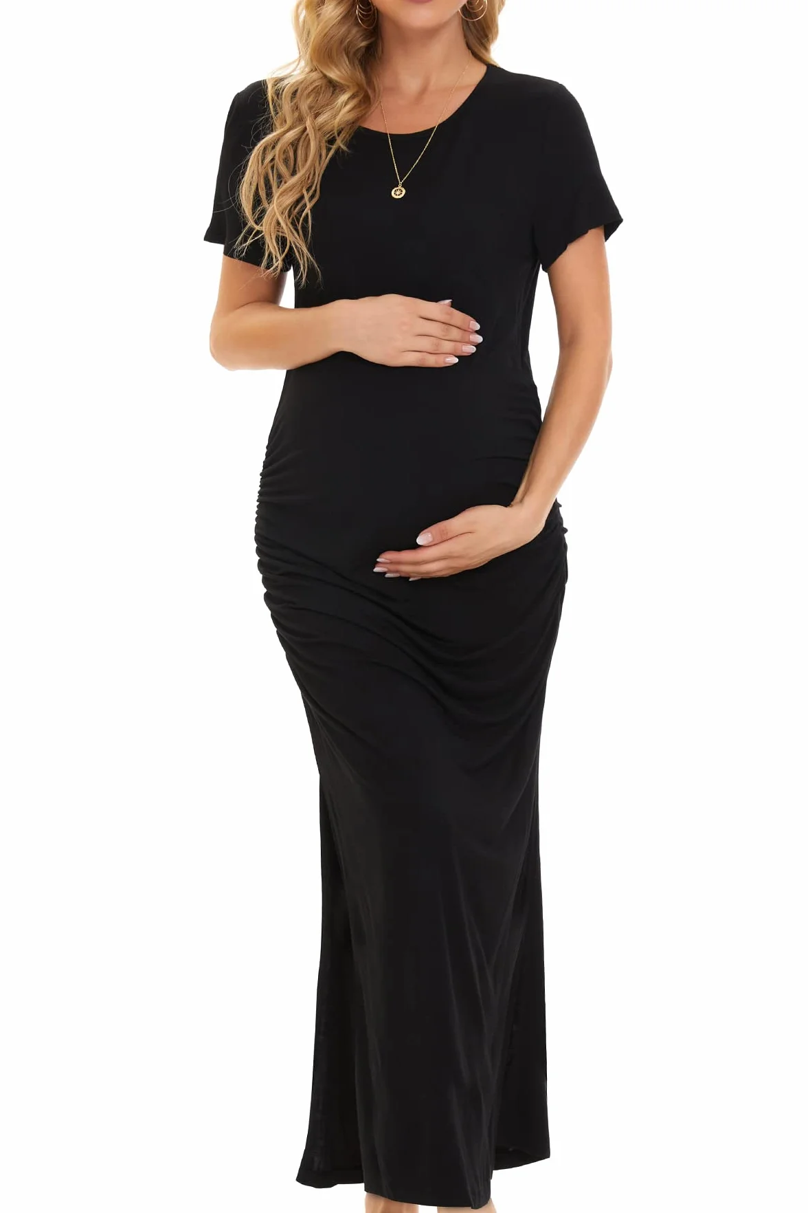 Smallshow Donna Lungo Split Vestiti Premaman Eleganti Abiti Premaman Estivi Black M