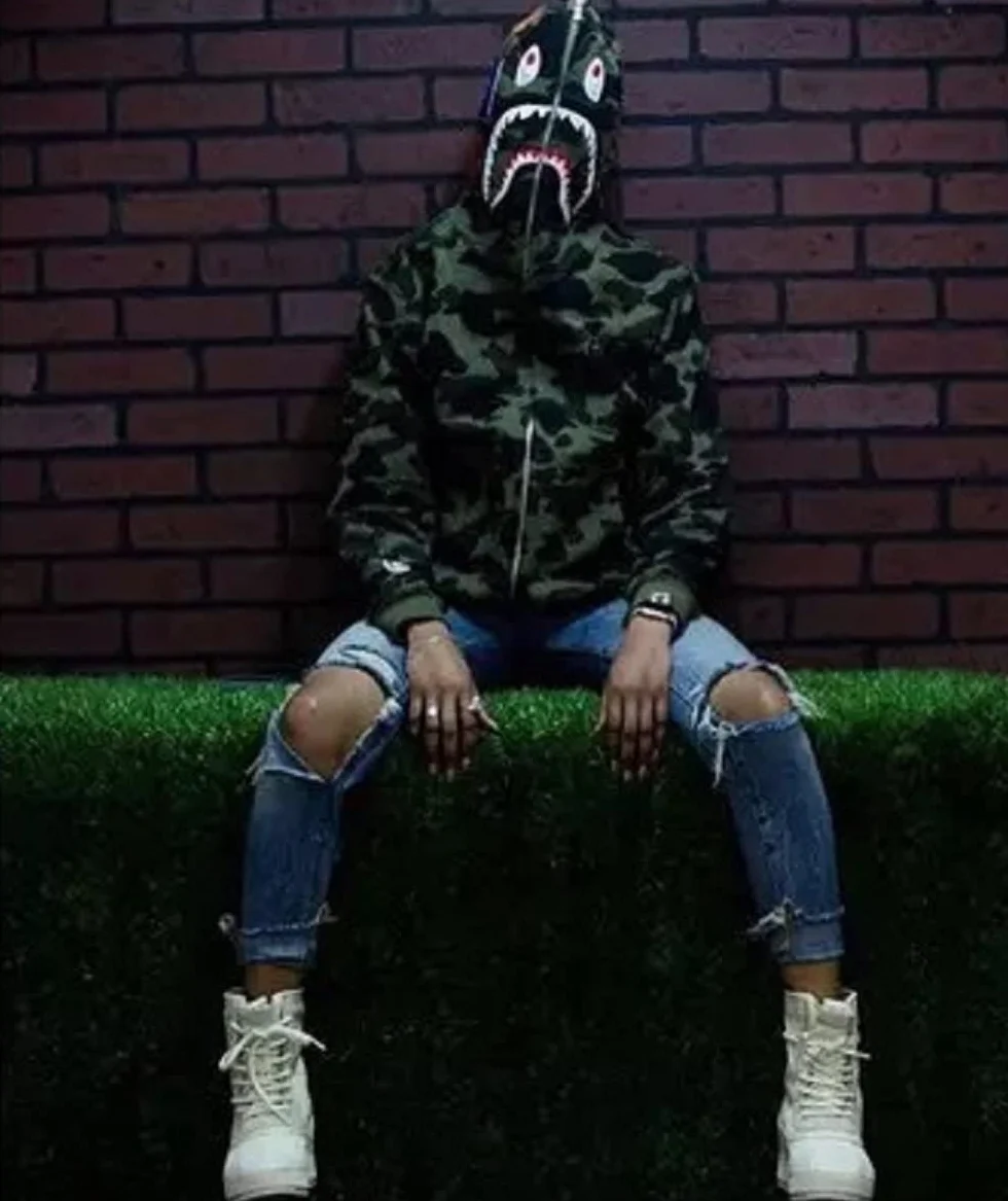 Uomo Felpa con Cappuccio Stampa Testa di Squalo Cerniera Giacca con Cappuccio Cardigan Manica Lunga Hip Hop Tops Sweatshirt Camouflage Cappotto con Cappuccio