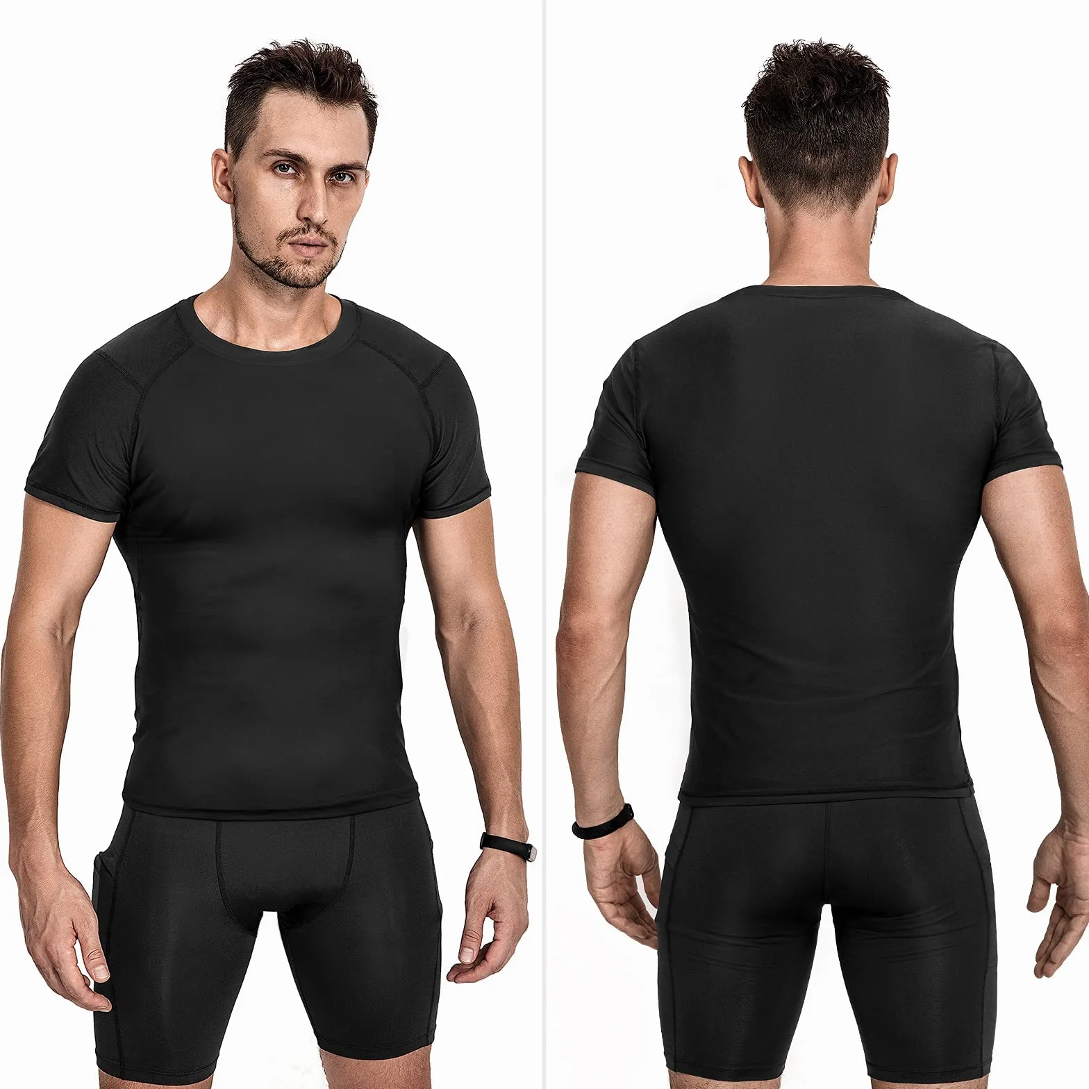 Niksa 3 Pezzi Maglietta Uomo，Maglia a Manica Corta Traspirante Asciugatura Rapida Compression da Uomo Sport per Correre Jogging Fitness Palestra