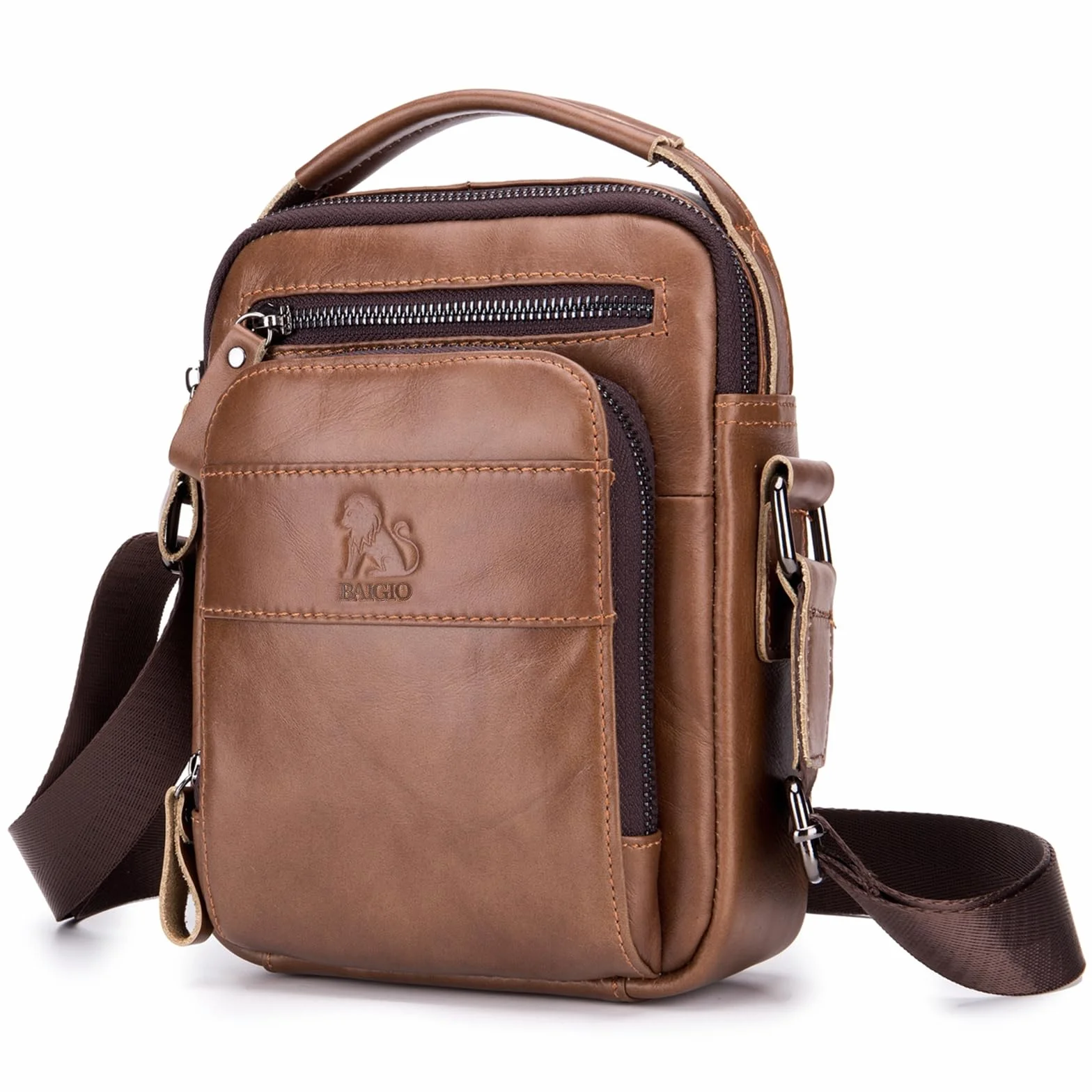 BAIGIO Borsello Uomo Pelle, Borsa a Tracolla Piccola Borsa da Uomini in Vera Pelle Casuale Borse Messenger per iPad iPhone e Viaggio Attività Commerciale