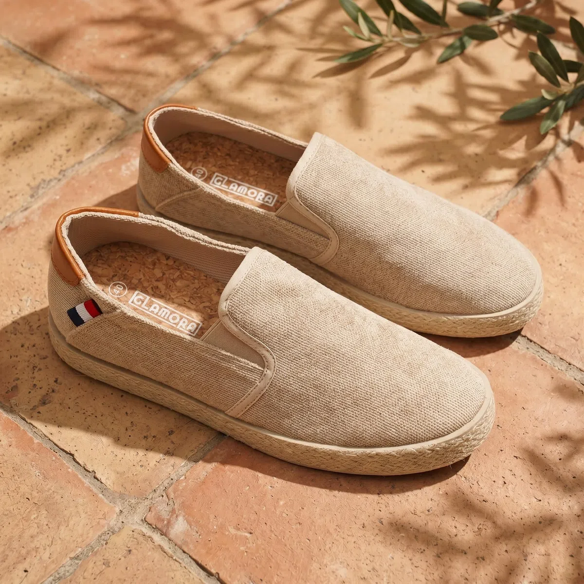 GLAMORA Espadrilles Slip on tela, vintage, look usato, effetto lino, estivo, traspirante, leggero, comodo, piatto, antiscivolo, suola flessibile