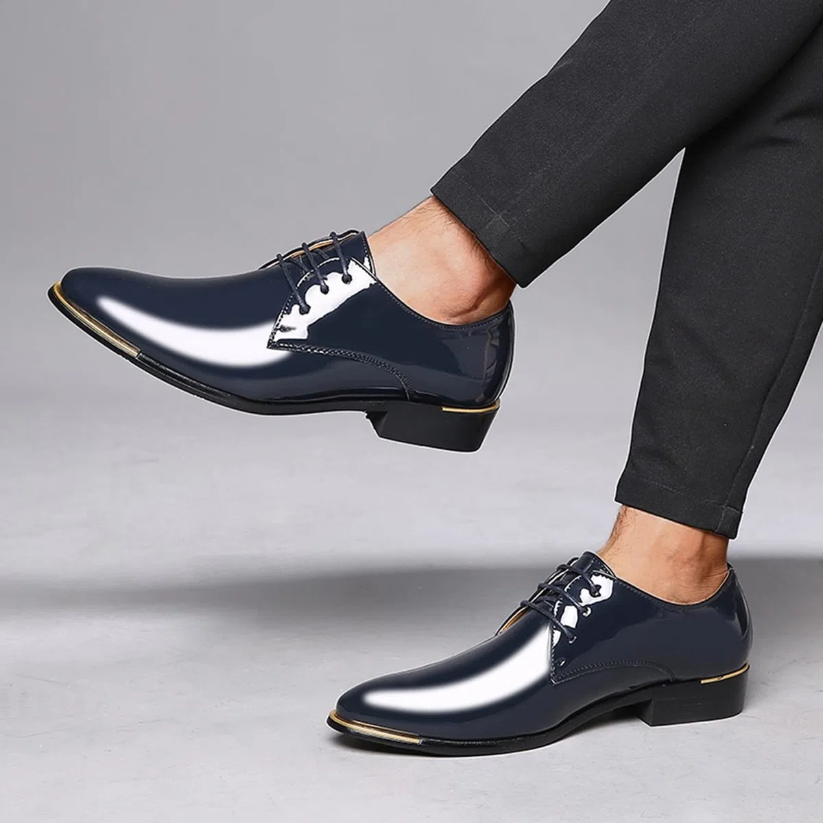 Oxford - Scarpe da uomo in pelle, per business, classiche, in pelle, leggere, con lacci, eleganti e larghe, in vernice