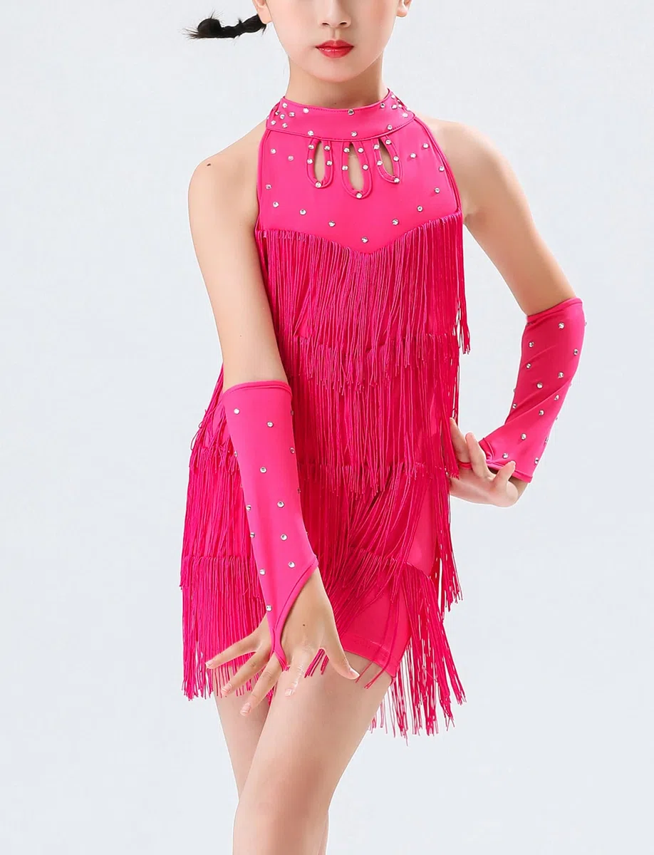 FEOYA Pantaloncini da ballo latino per bambine e ragazze, senza maniche, con paillettes lucide, abbigliamento da ballo per salsa, rumba, samba, jazz, moderno, con guanti, per bambini dai 3 ai 14 anni