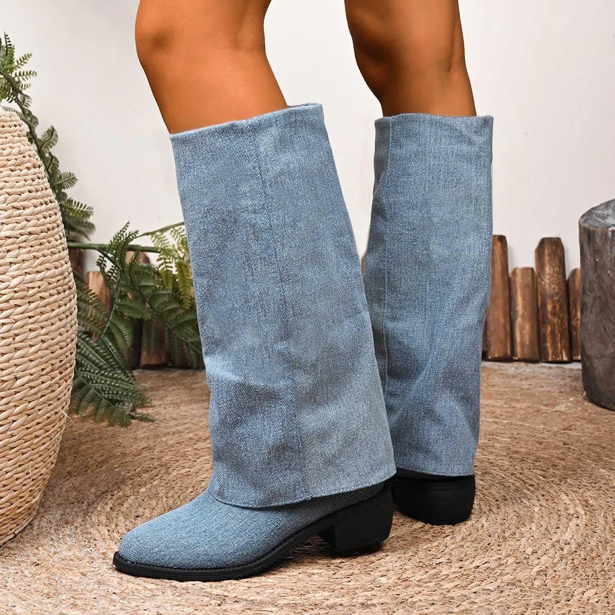 Stivaletti da donna in pelle scamosciata, comodi, da cowboy, eleganti, con tacco a blocco, larghi, vintage, da cowboy