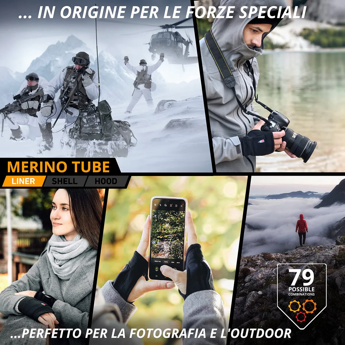 THE HEAT COMPANY - MERINO TUBE - guanti senza dita lana merino - qualità premium - guanti mezze dita per donna e uomo - guanti scaldapolsi per l'inverno - unisex