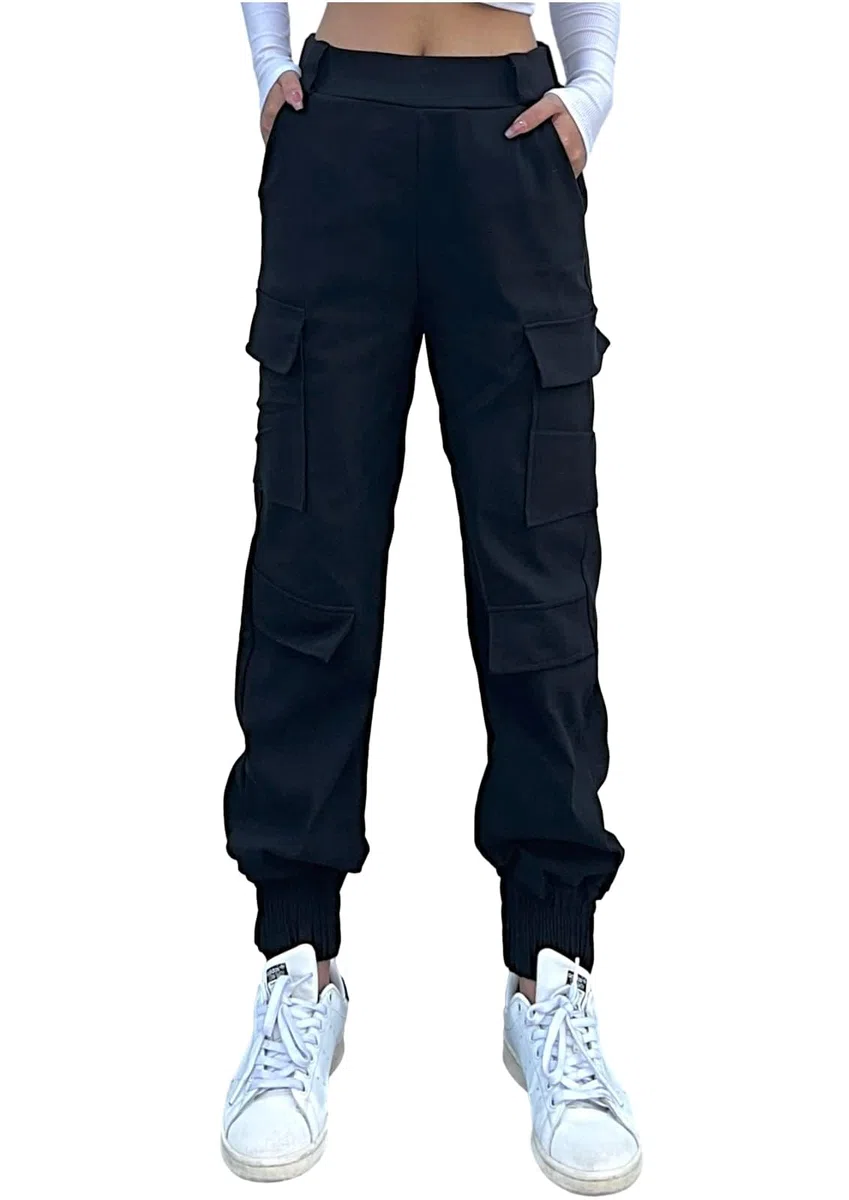 Nuofengkudu Harem Cargo Pantaloni Larghi alla Caviglia Elasticizzati Tasconi Elastico Vita Alta Pantalone con Tasche Laterali Lavoro Jogging Pants Sportivi Casual