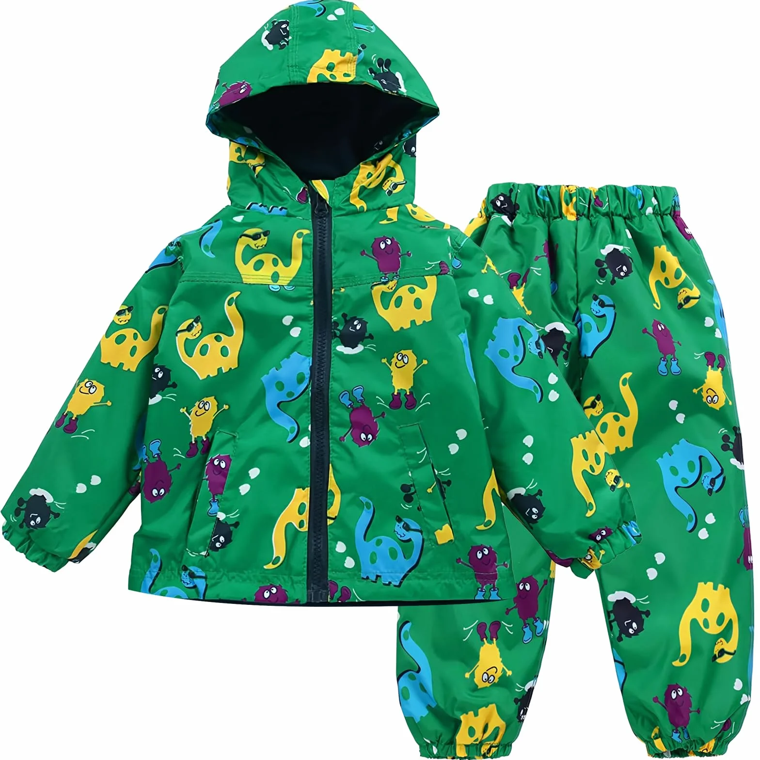LZH Bambini Impermeabile Ragazzi Giacca con Cappuccio Dinosauro Cappotto + Pantaloni Set