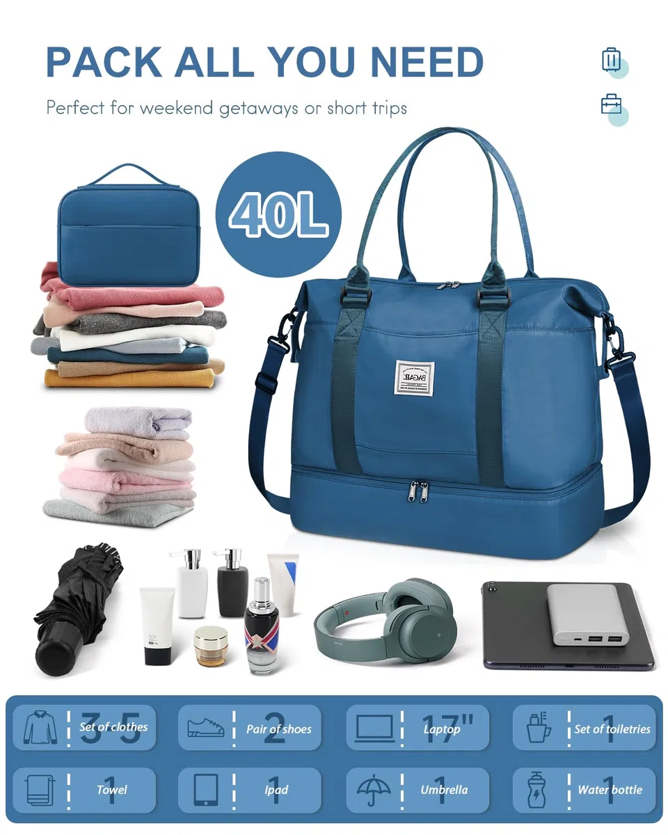 BAGAIL Borsone da Viaggio - Borsa per Weekend e Pernottamento da Palestra Bagaglio a Mano con Tasca Impermeabile, Borsa per Mamma per Travaglio e Parto, Extra Large