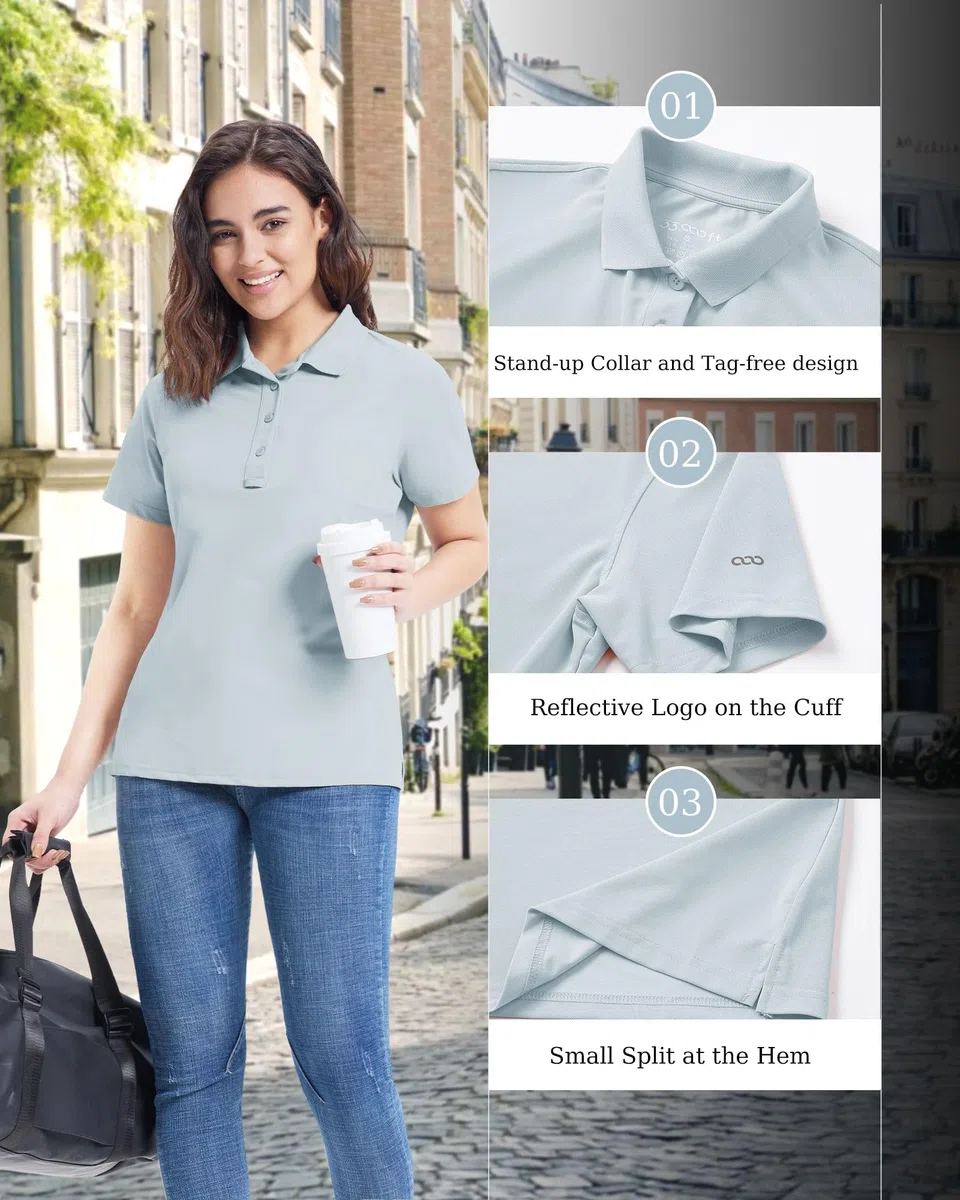 33,000ft Polo da donna, da golf, protezione solare, protezione dai raggi UV, estiva, a maniche corte, ad asciugatura rapida, per attività all'aperto, traspirante, funzionale, per golf, tennis