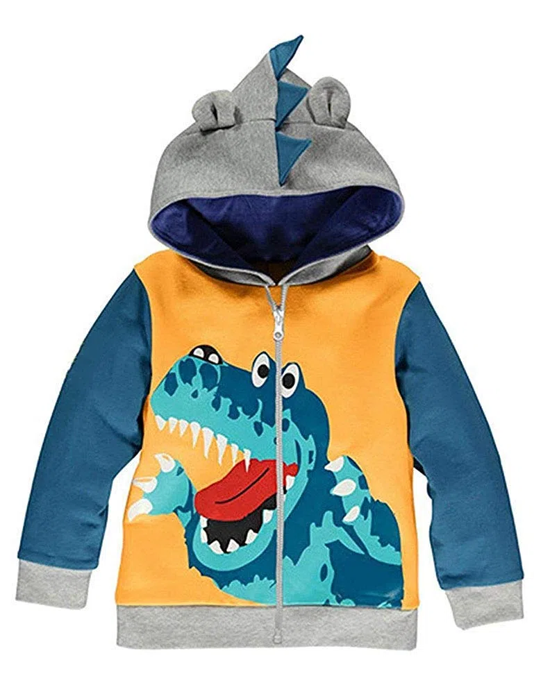 TEDD Felpe con Cappuccio per Ragazzi Dinosauro Coccodrillo 100% Cotone Zip Cerniera Felpa Copricapo Giacca Bambini 1-12 Anni