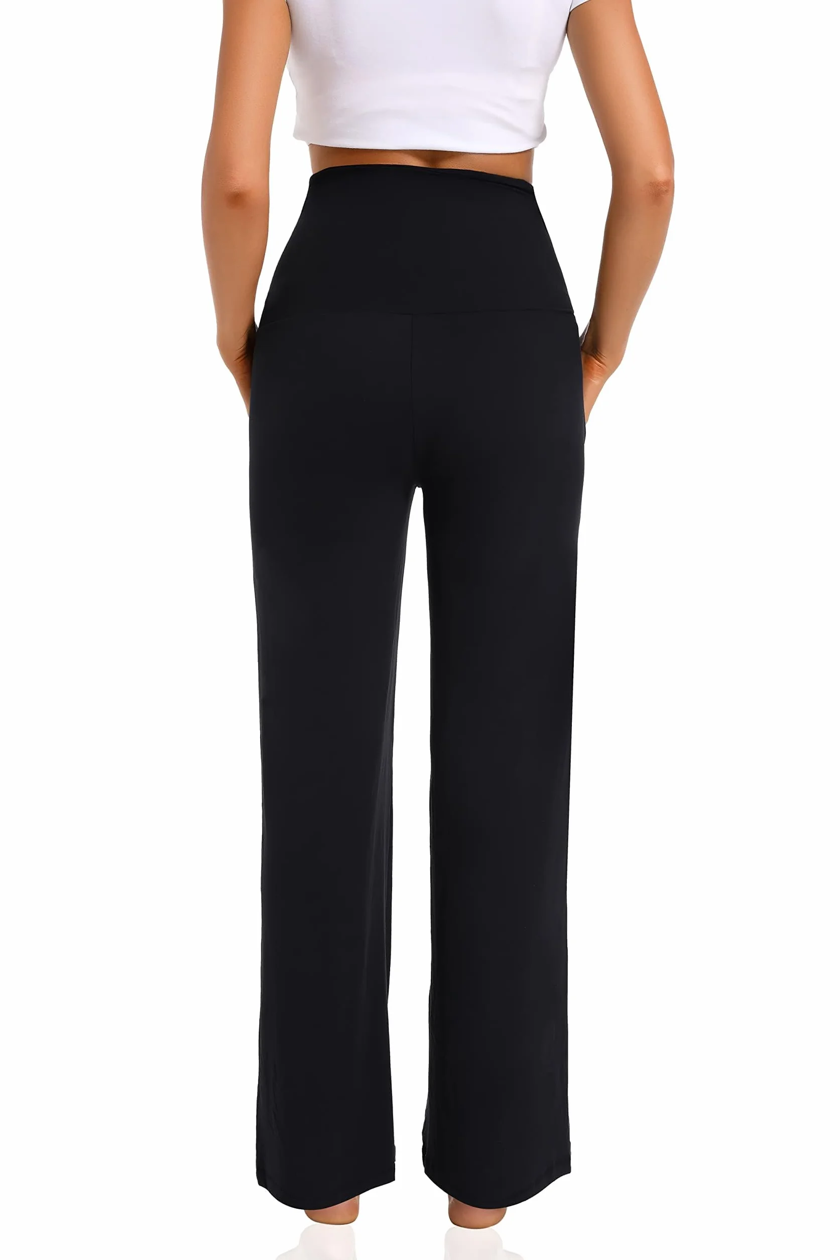 Pantaloni premaman gamba larga donna gravidanza casual largo gamba dritta lounge pantaloni con tasche pantaloni gravidanza