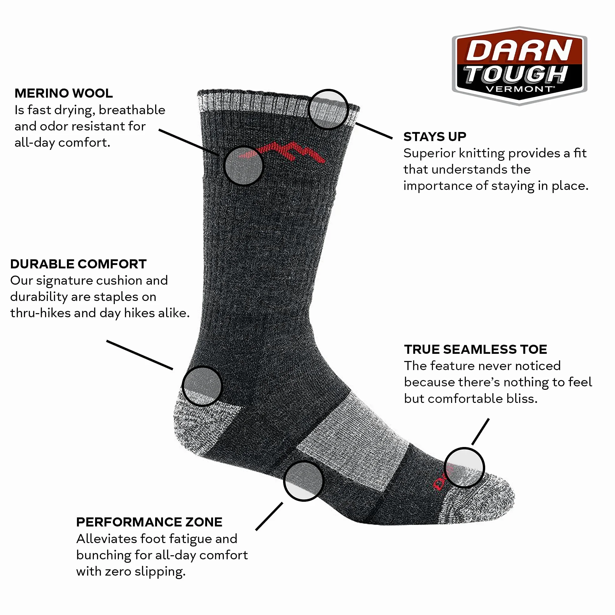 Darn Tough Merino Wool Boot Socks Full Cushion Calzini Uomo (Pacco da 1)