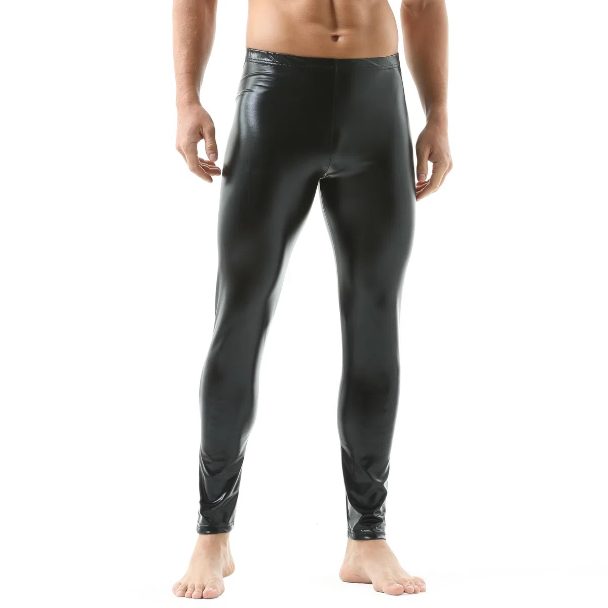 QiaTi Pantaloni lunghi da uomo in pelle sintetica, pantaloni stretti, leggings da uomo, pantaloni lunghi in poliuretano, skinny slim