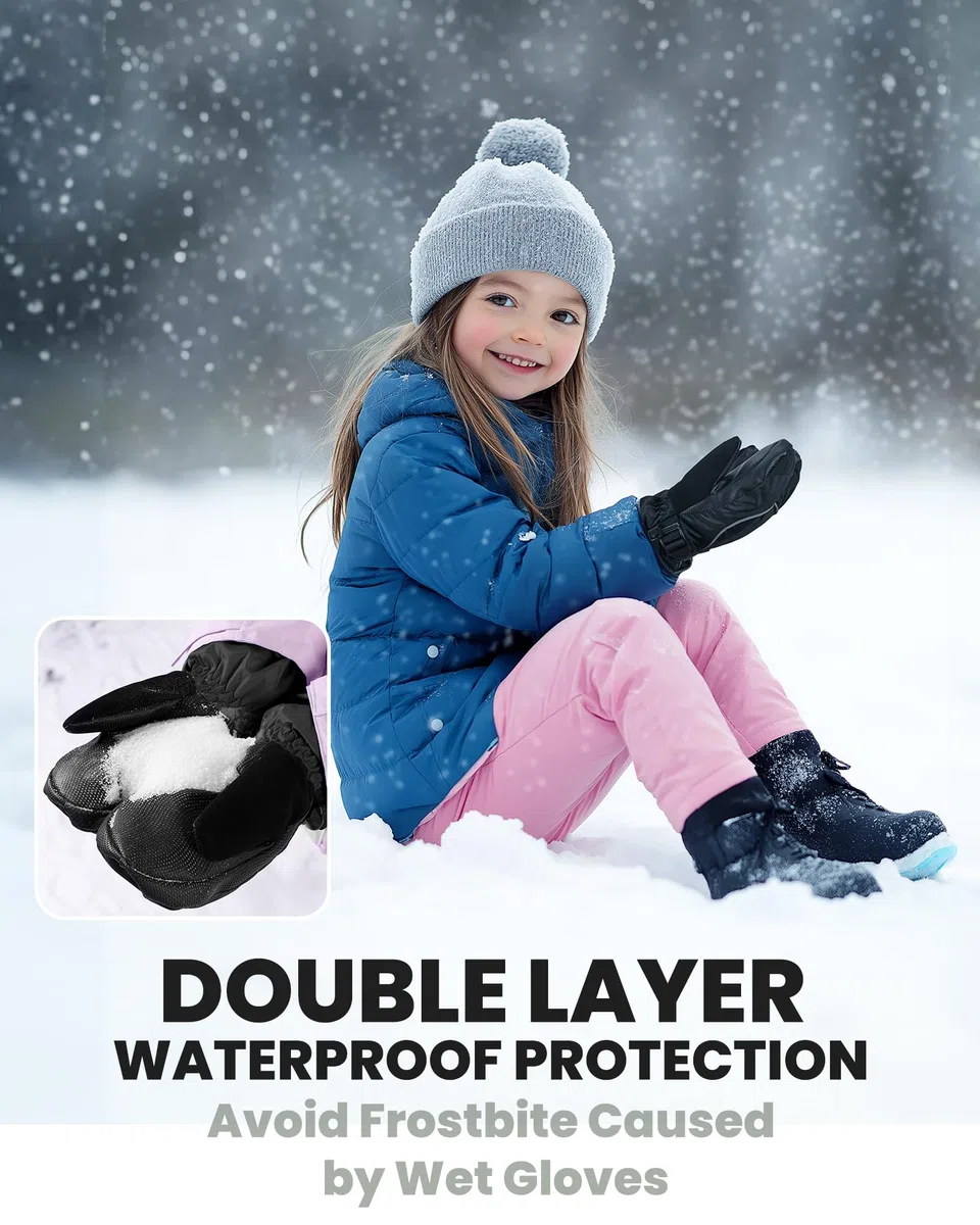 OutdoorMaster Guanti da sci per bambini, guanti da sci invernali impermeabili per ragazzi e ragazze, per sci, snowboard, sport invernali