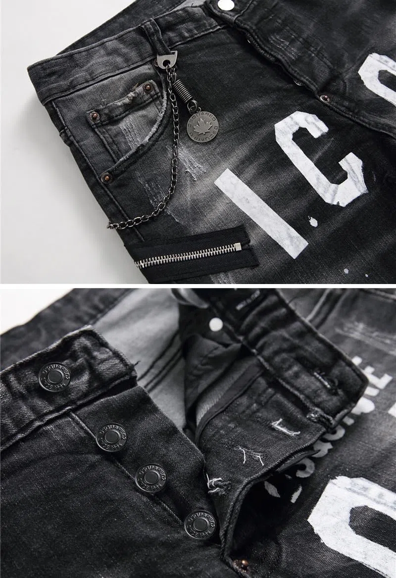 Jeans Uomo Slim Fit - Pantaloni Casual Elasticizzati con con Spruzzi di Inchiostro, Stile Urban e Streetwear Y2K