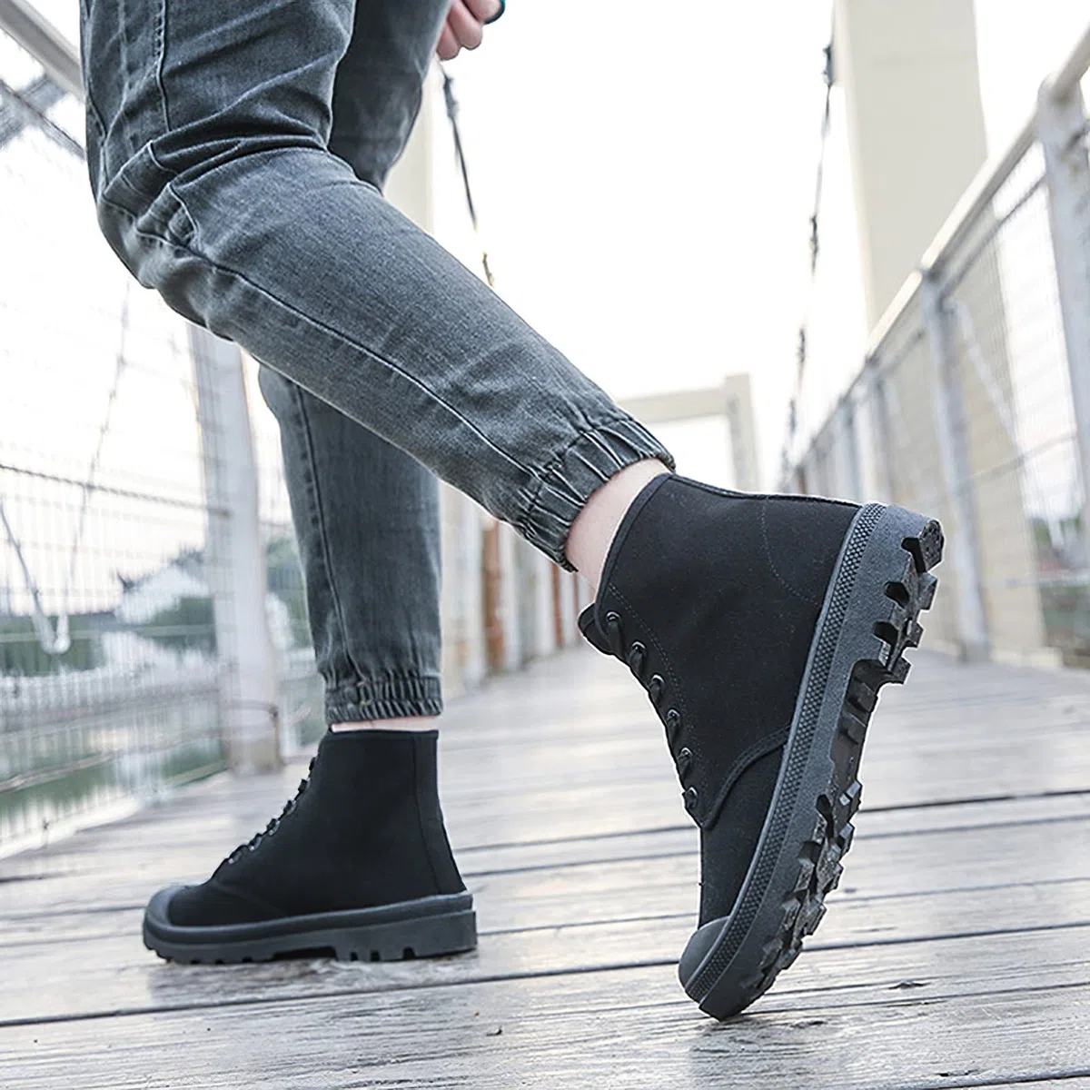 ANUFER Uomo Moda Caviglia Alta/Metà Polpaccio Stivali da Deserto Allacciato All’aperto Scarpe di Tela