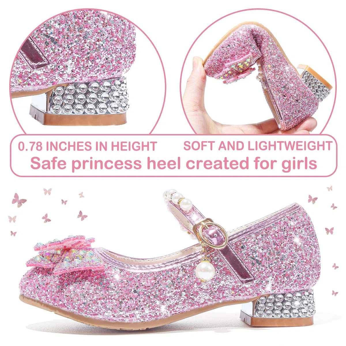 Scarpe Principessa Bambina Glitterate Ballerine con Tacco Scarpe Cosplay Principessa con Paillettes Scarpe Eleganti Bambina per Cerimonia Festa Carnevale Halloween