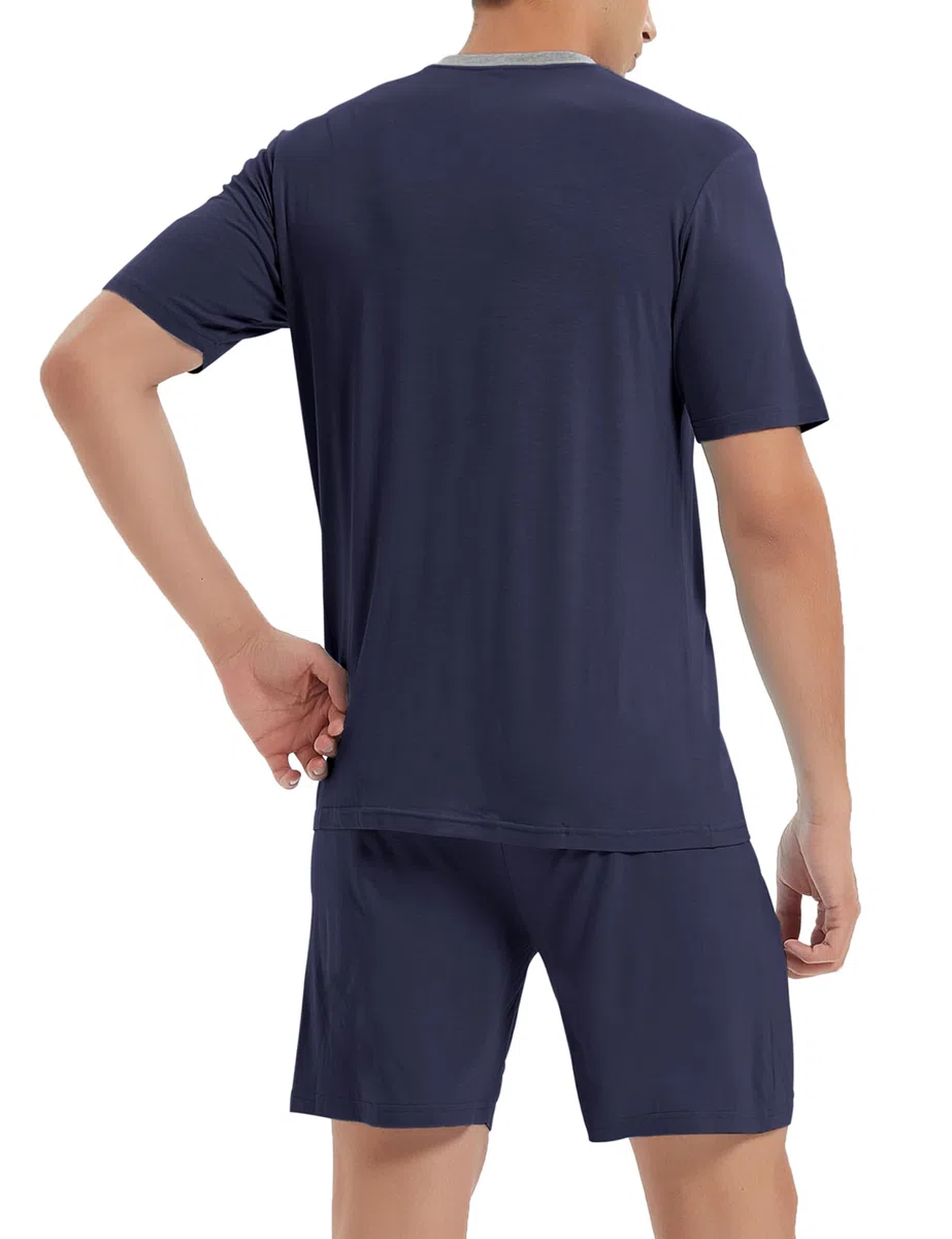 MoFiz Pigiama Uomo Estivo Corto Pigiami Due Pezzi da Uomo Set Manica Corta Scollo a V Pigiama Camicia e Pantaloncini Morbido Comoda con Tasche