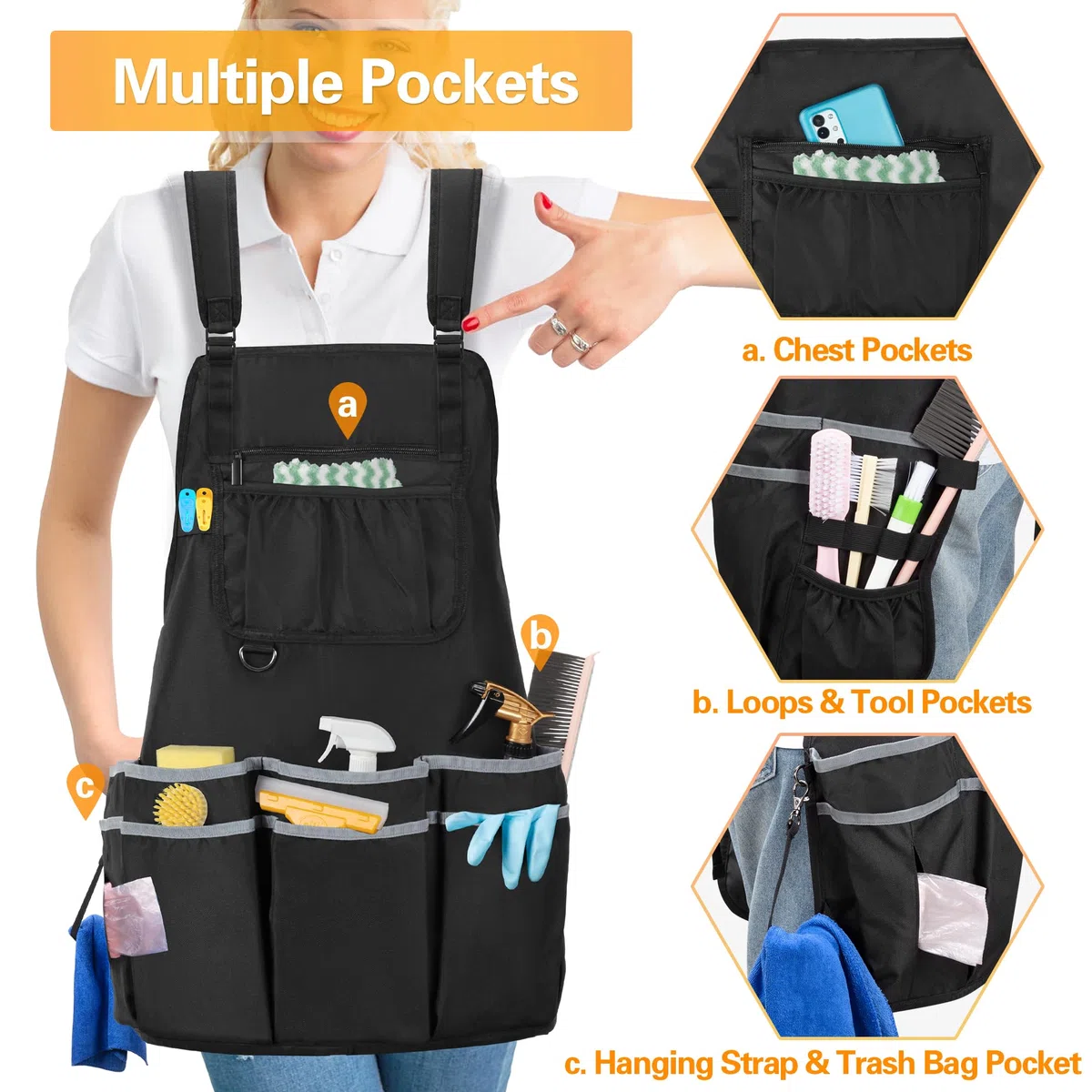 HODRANT Grembiule Grande per la Pulizia con Doppia Tracolla, Grembiule da Lavoro con Tasche per la Pulizia di Forniture Aziendali, Della Casa per Donne e Uomini (Solo Grembiule)