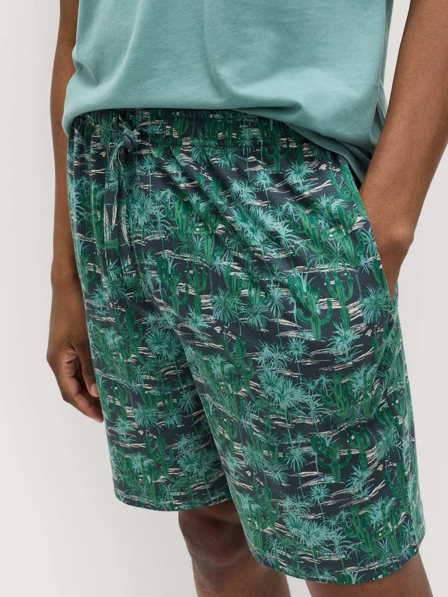 Marks & Spencer Uomo Set Pigiama in Puro Cotone con Stampa Cactus – vestibilità Regolare – Vita con Coulisse – con Tasche