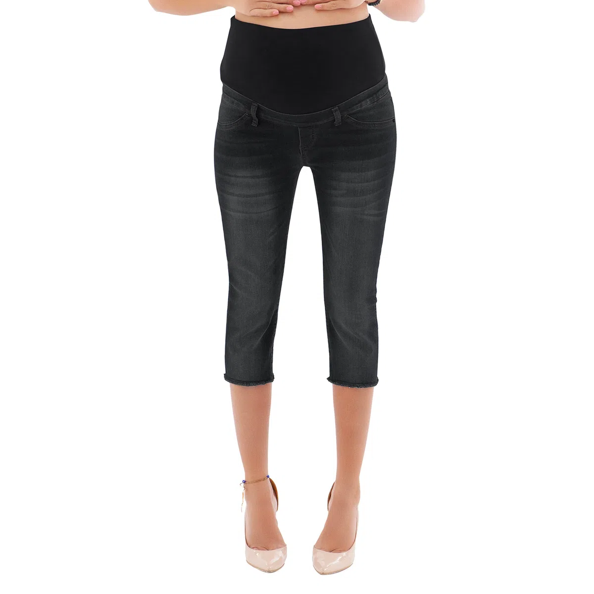MAMAJEANS Capri - Jeans Premaman Lunghezza 3/4, Fondo Sfrangiato, vestibilità Slim, Tessuto Elasticizzato e Comodissimo - Made in Italy