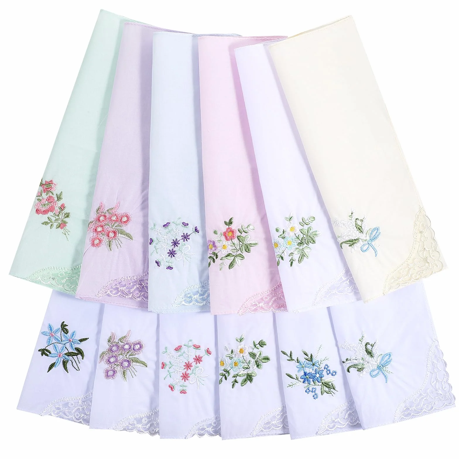 salbsever 12 fazzoletti da donna in morbido cotone fazzoletti da donna ricamati vintage in pizzo floreale lavabile in lavatrice