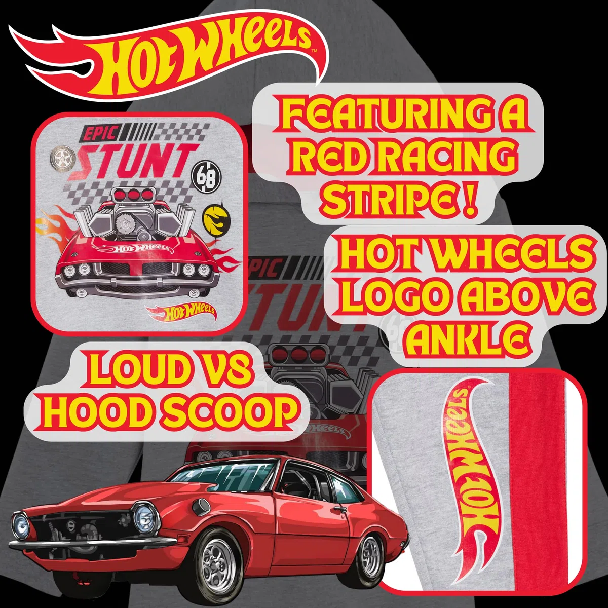 Hot Wheels 2 Pz Tuta Completo, Felpa con Cappuccio e Pantaloni da Jogging per Bimbo