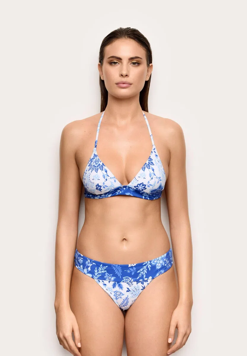 YAMAMAY - Bikini Parte Alta a Triangolo Senza Ferretto, Imbottitura Removibile, Donna, Greta, Blu e Bianco, Stampa Floreale