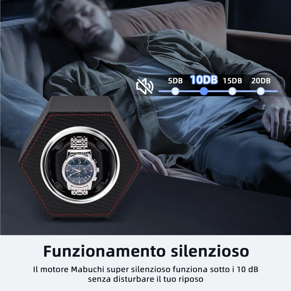 Mcbazel Caricatore automatico per orologio, in pelle PU, per 1 orologio, con motore silenzioso, alimentato tramite USB C