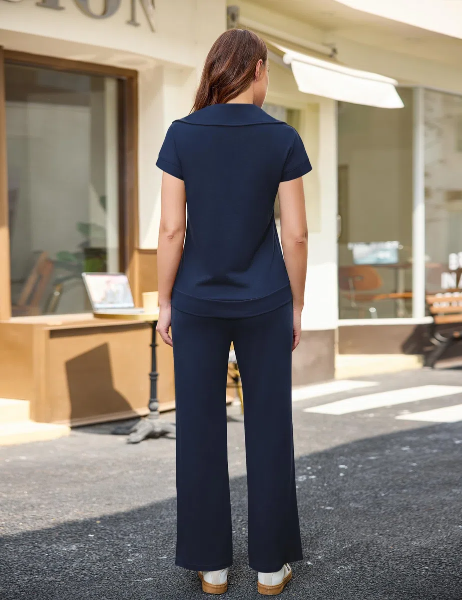 Aottori Tuta Sportiva Donna Completa Due Pezzi Casual Tuta da Ginnastica Estiva T-Shirt Manica Corta e Pantaloni con Tasche e Coulisse Pigiama Set per Jogging Training Casa Fitness