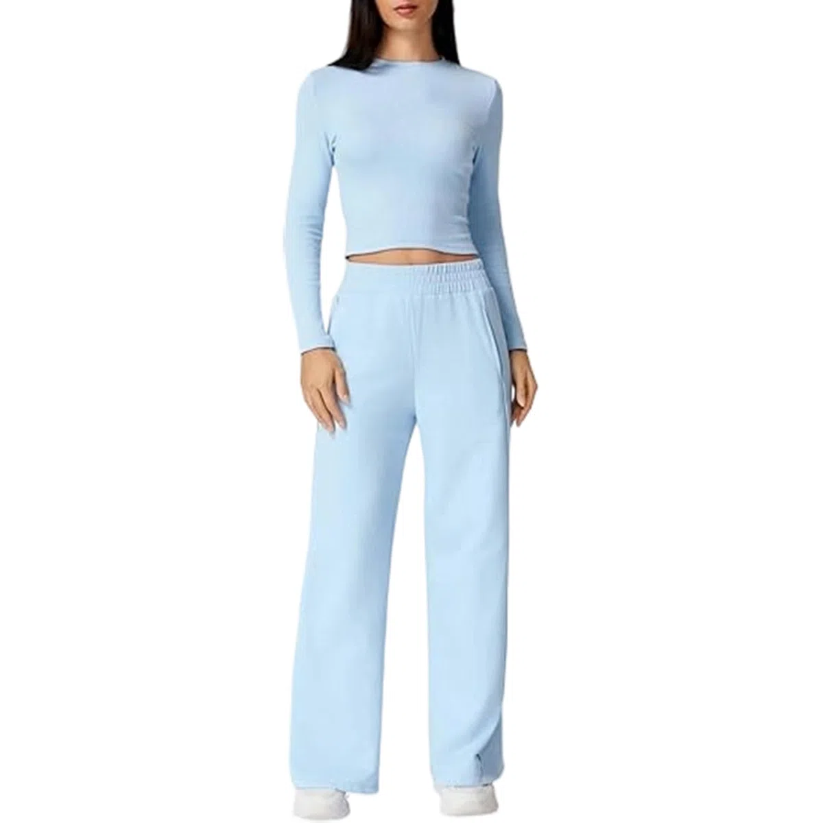 Top E Pantaloni Donna Autunno Manica Lunga Carino Vestito Esterno Impero Waist Sottile Stirata Colorblock