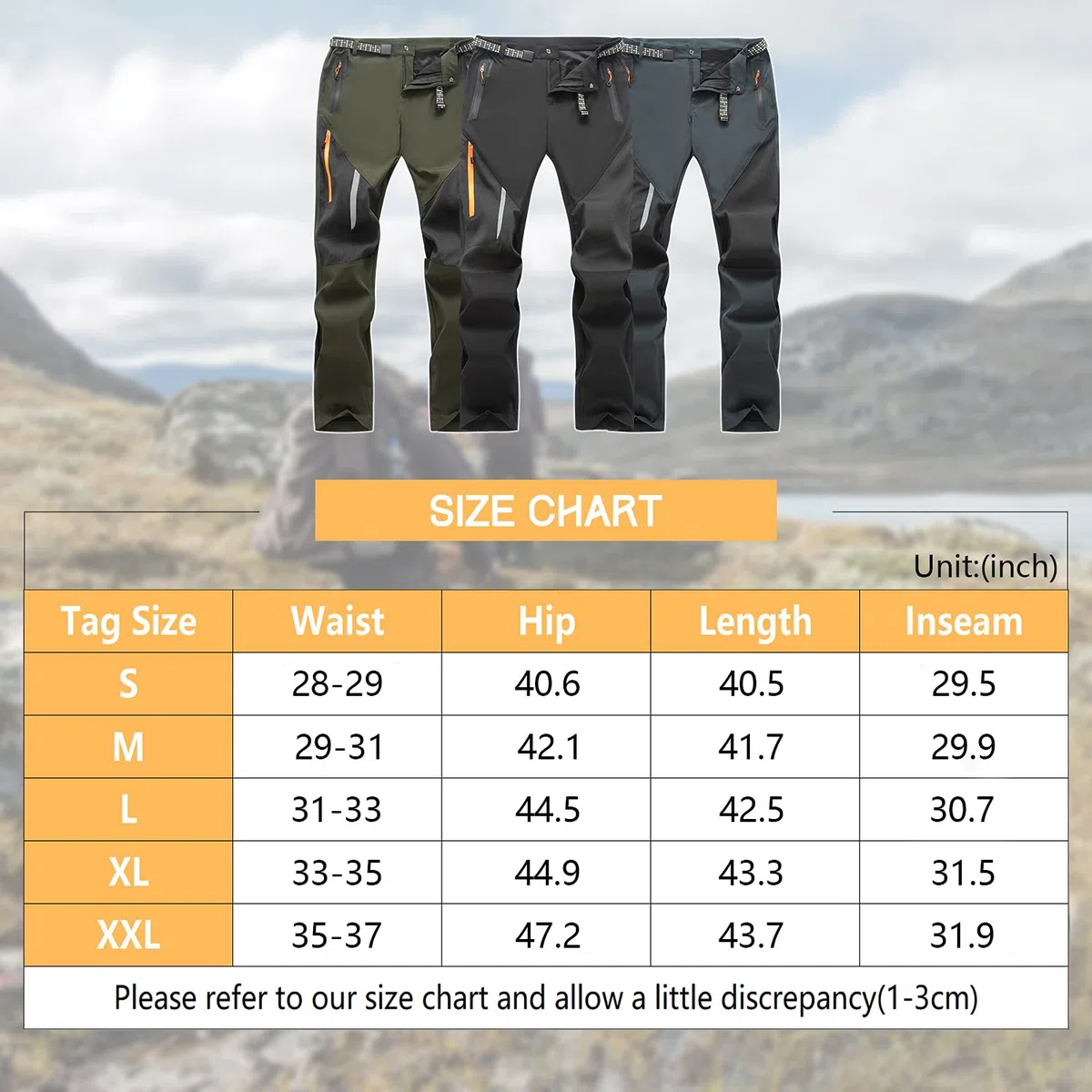 Pantaloni da Passeggio Traspiranti all'aperto da Uomo Pantaloni Tattici Antivento Leggeri Pantaloni da Trekking in Vita Elastica con Tasche con Cerniera