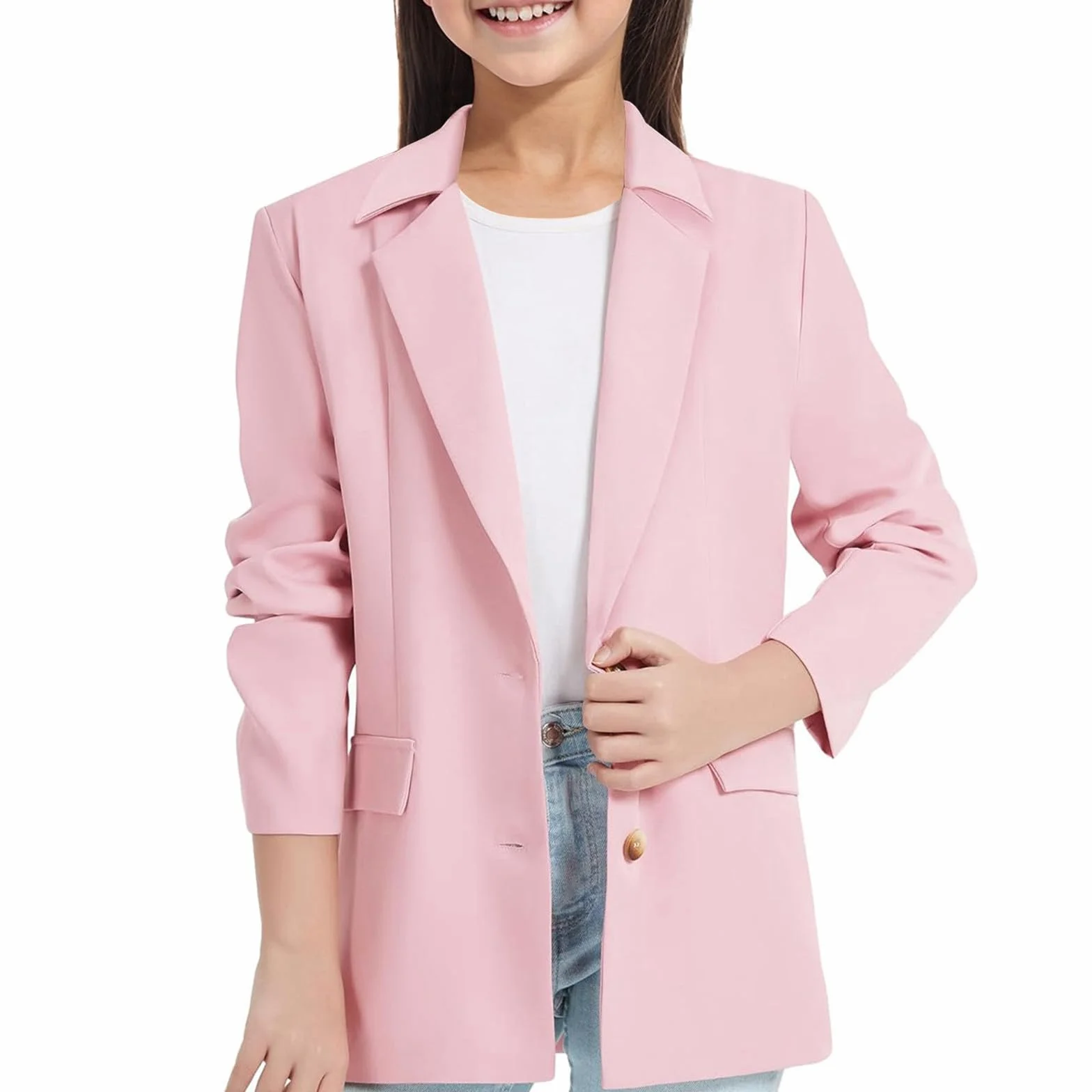 2025 - Giacca blazer da ragazza, maniche lunghe, collo a risvolto con tasca interna, apertura frontale, abito casual blazer per bambini camicetta donna