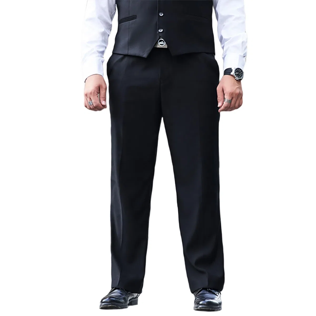 Pantalone Da Uomo Per Taglie Forti E Alte, Pantaloni Da Abito Da Sposo Con Vestibilità Classica E Parte Anteriore Piatta, Pantaloni Business Leggeri