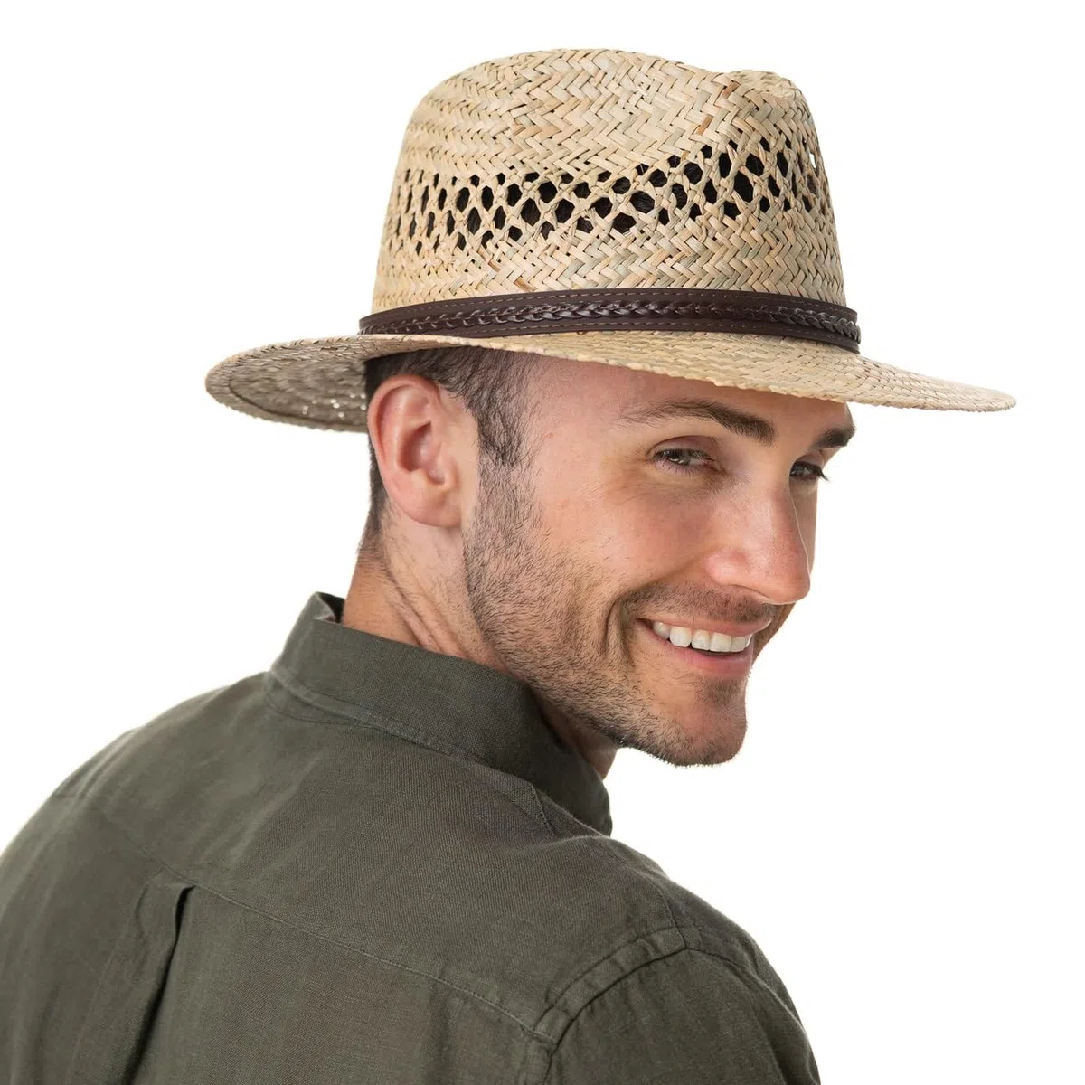 LIPODO Steven Traveller Cappello di Paglia Unisex 100% Paglia Made in Italy Estivo con Cordoncino in Pelle Colori Naturali