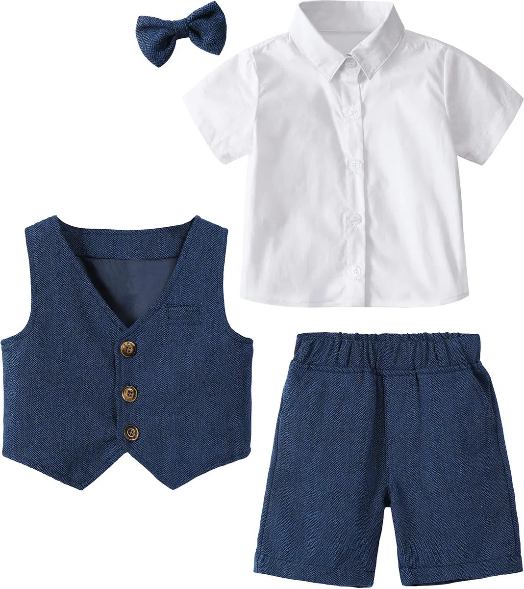 mintgreen Ragazzino Abito da Gentiluomo, 3pezzi Abbigliamento per Battesimo a Spina di Pesce Camicia + Gilet + Pantaloncini, 1-6 Anni