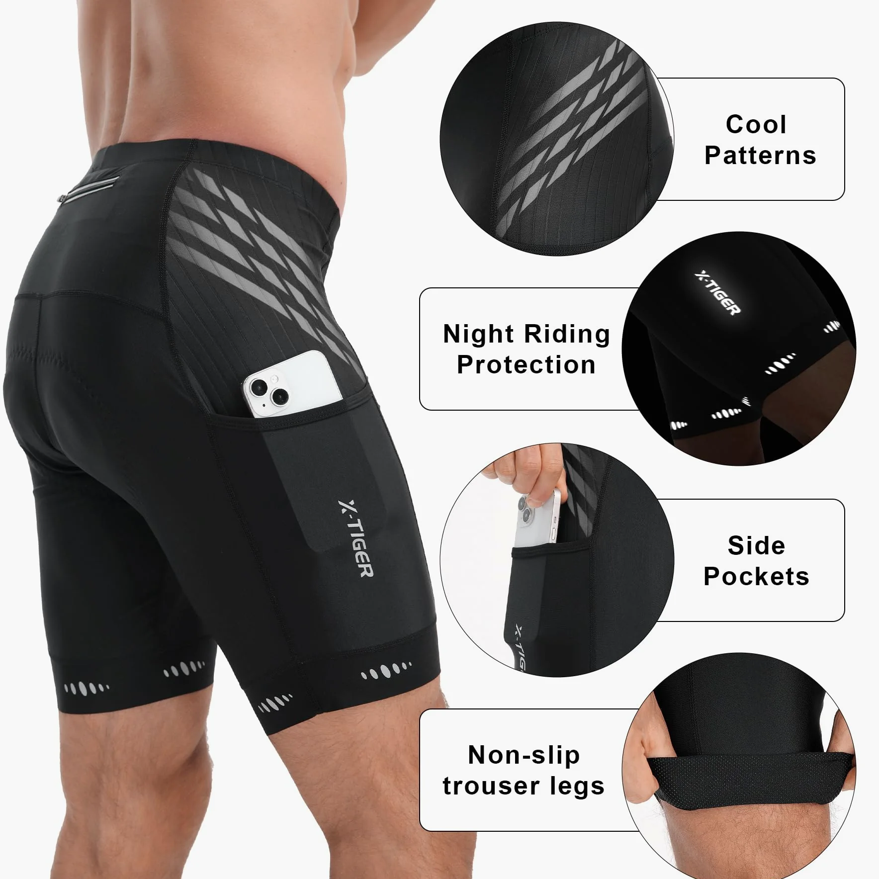 X-TIGER Pantaloncini Clismo Uomo mit 5D Gel Imbottito Pantaloni Bici MTB Traspiranti Asciugatura Rapida con 3 Tasche