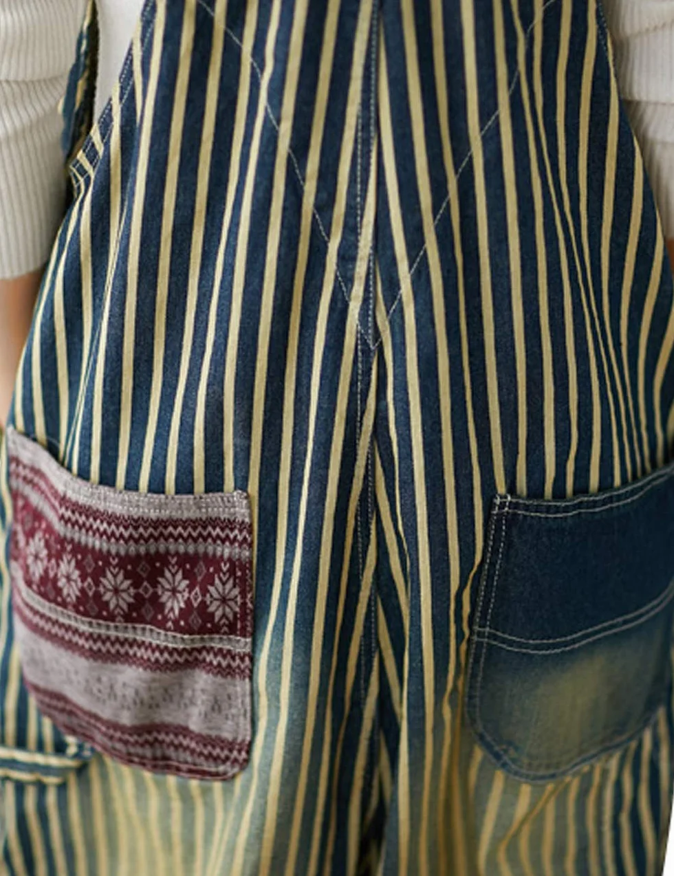 Youlee Donna Gamba larga Tute di jeans Salopette casual retrò