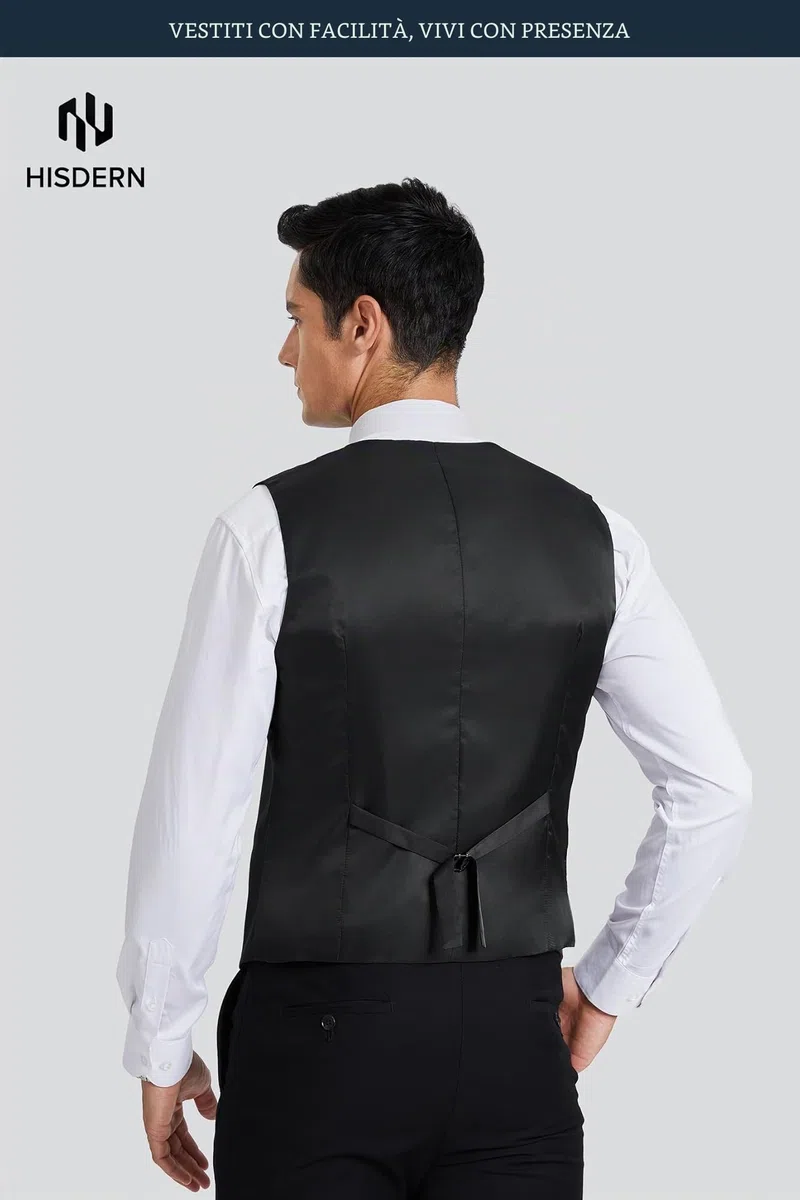 HISDERN - Gilet da uomo in cotone tinta unita, per feste di nozze e occasioni formali