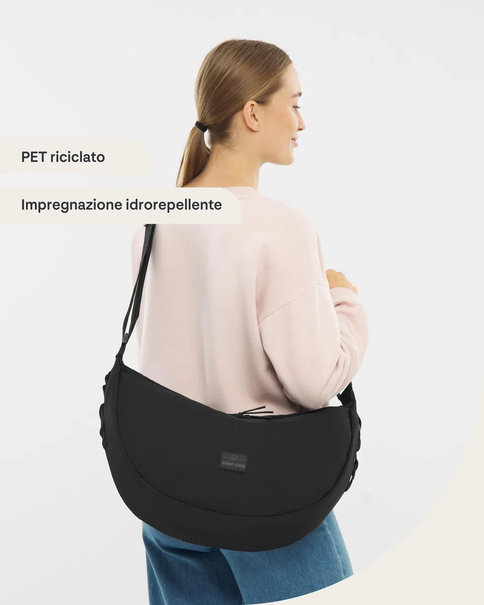 Johnny Urban Borsa a Tracolla Donna e Uomo Nero - Ally Large - Borsa Mezzaluna Grande - Crossbody Moon Bag - Marsupio Rotonda con Tracolla Regolabile - Idrorepellente