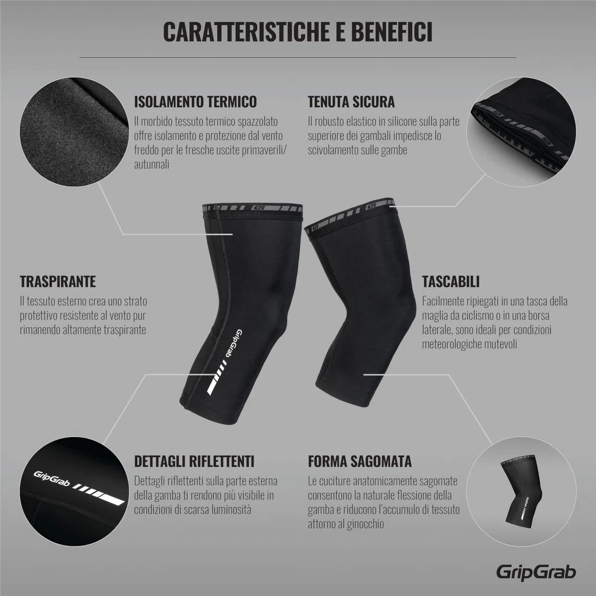 GripGrab Gambali Ciclismo Classic Thermal Ginocchiere Termiche Scalda Ginocchia Da Ciclismo Antiscivolo Calde e Traspiranti