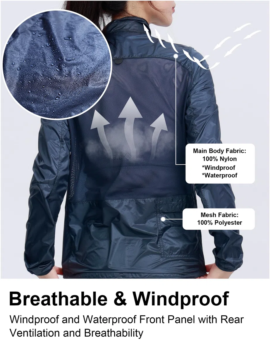 INBIKE Giacca Ciclismo Antivento Donna Giacca Running Leggero Idrorepellente Giacca Corsa Traspirante Ripiegabile con Tasche Posteriore Riflettenti per Outdoor