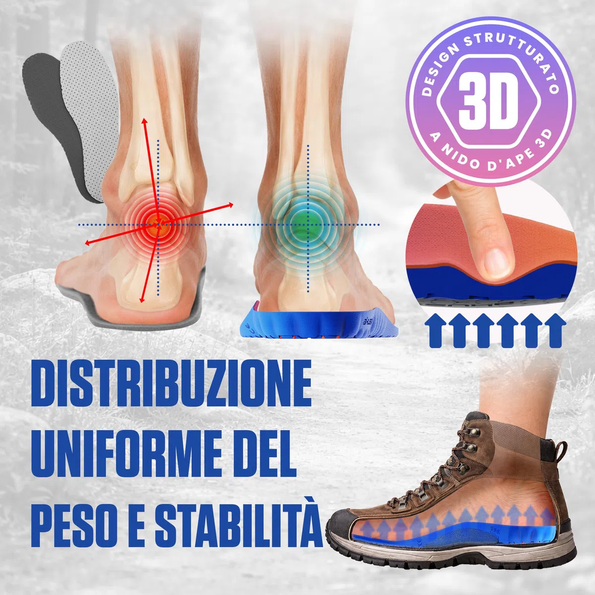 Akusoli Solette Uomo & Donna – Solette Gel per Scarpe con Digitopressione e Supporto Tallone U, Ideali per Scarpe da Lavoro e Lunghe Ore in Piedi EU42-47