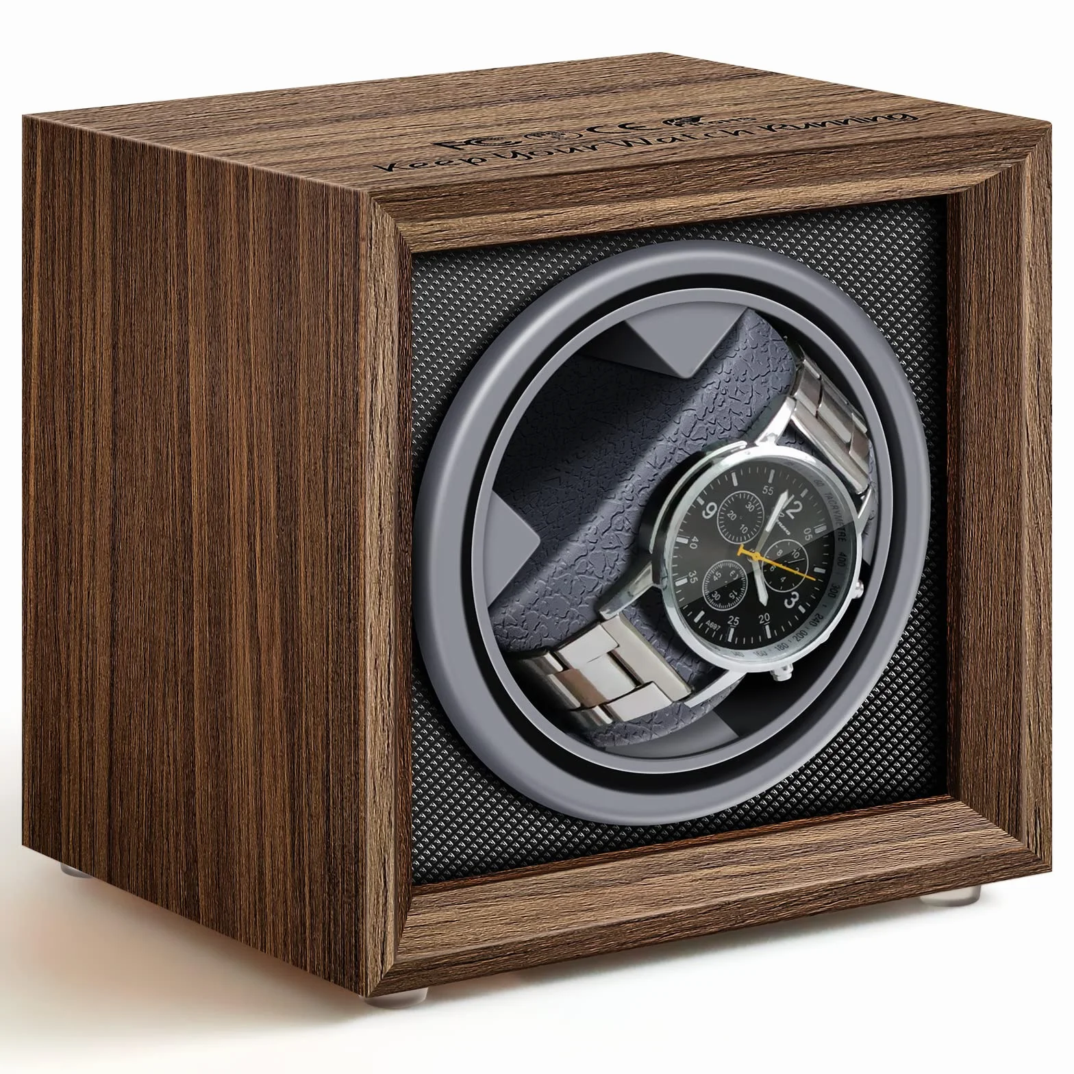 Avvolgitore automatico per orologi, scatola carica orologi singolo per 1 orologio, a carica automatica, in legno, con motore silenzioso, alimentato tramite USB