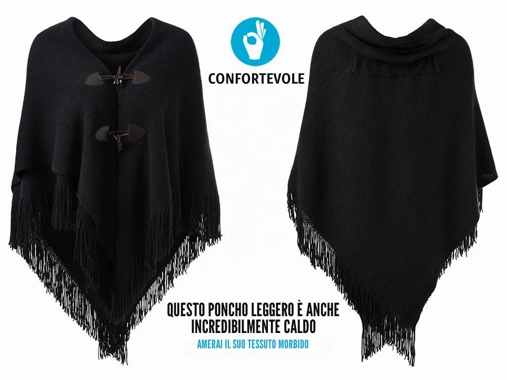 Ferand Poncho da Donna con Apertura sul Davanti Scialle a Mantella con Frange per l'autunno Inverno 2023