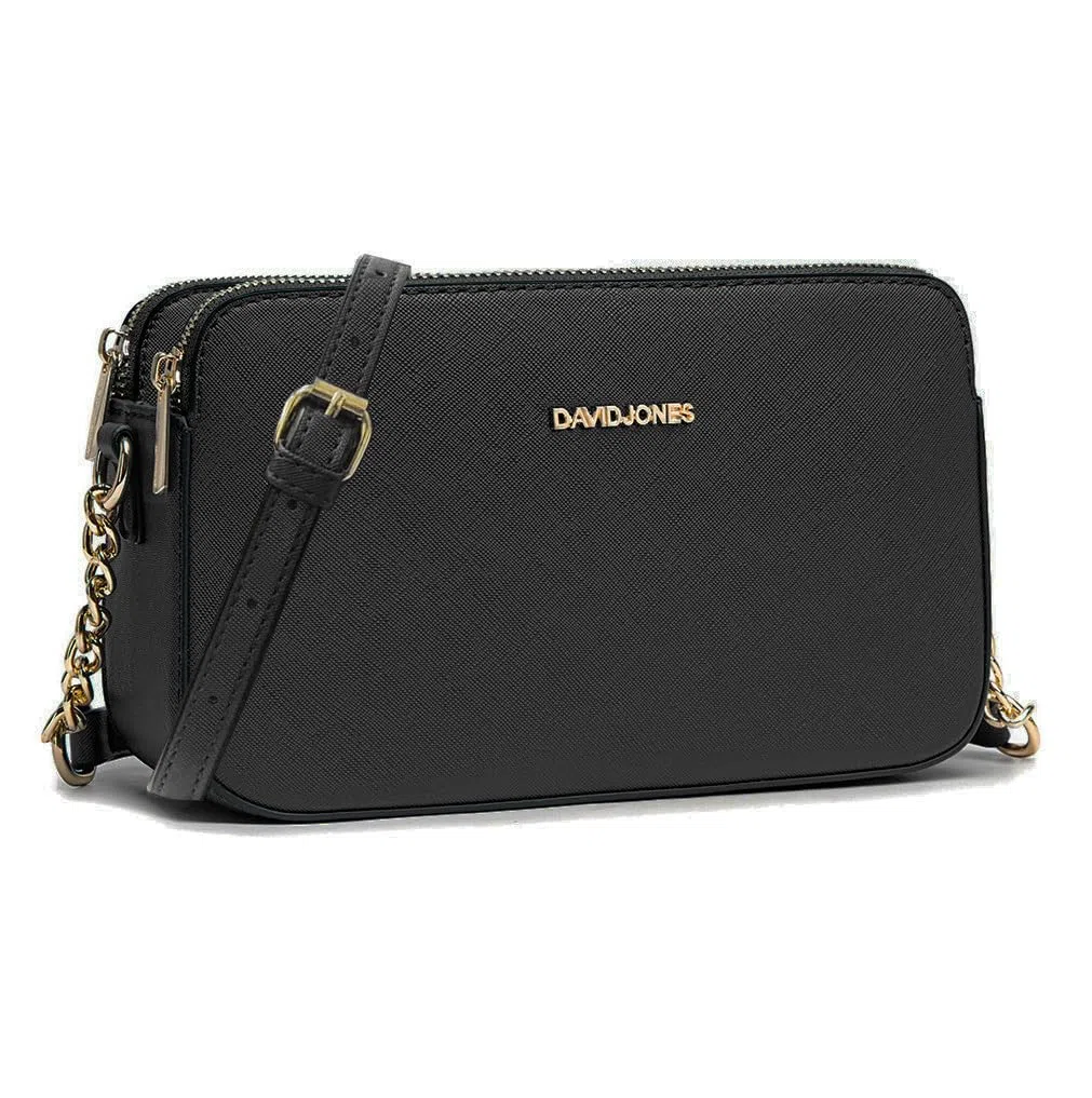 David Jones - Borsa a Tracolla Piccola Donna - Borsa a Mano Spalla Telefono Pelle PU Rigida - Borsetta 3 Scomparti Tasche - Clutch Crossbody Bag Moda Noche Sera - Nero