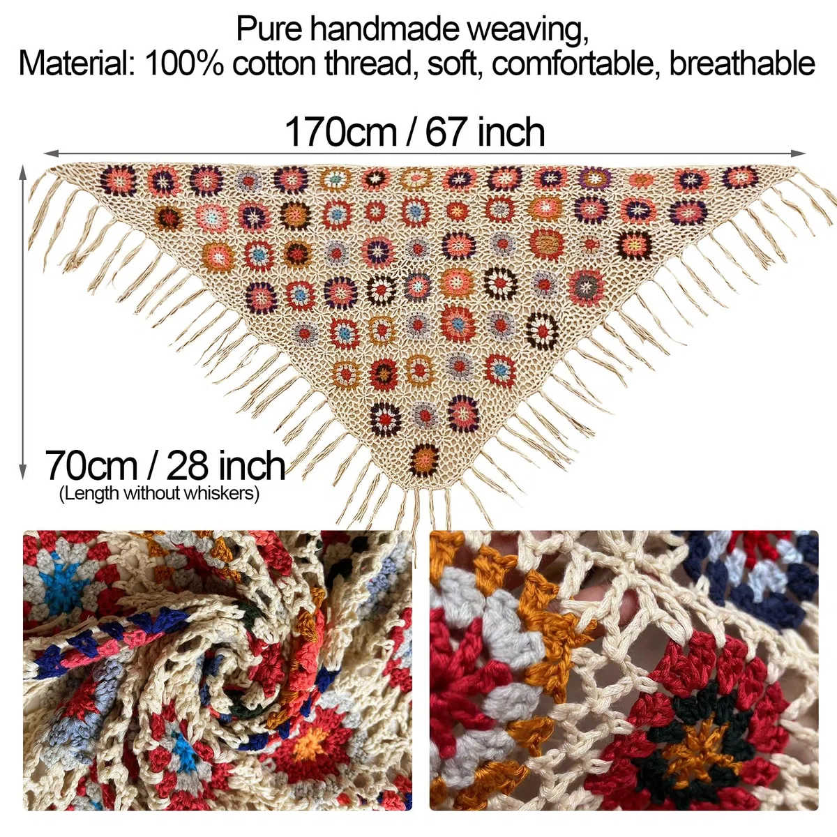Poncho fatto a mano all'uncinetto con frange mantello scialli avvolge nonna quadrato donna cappotto maglione