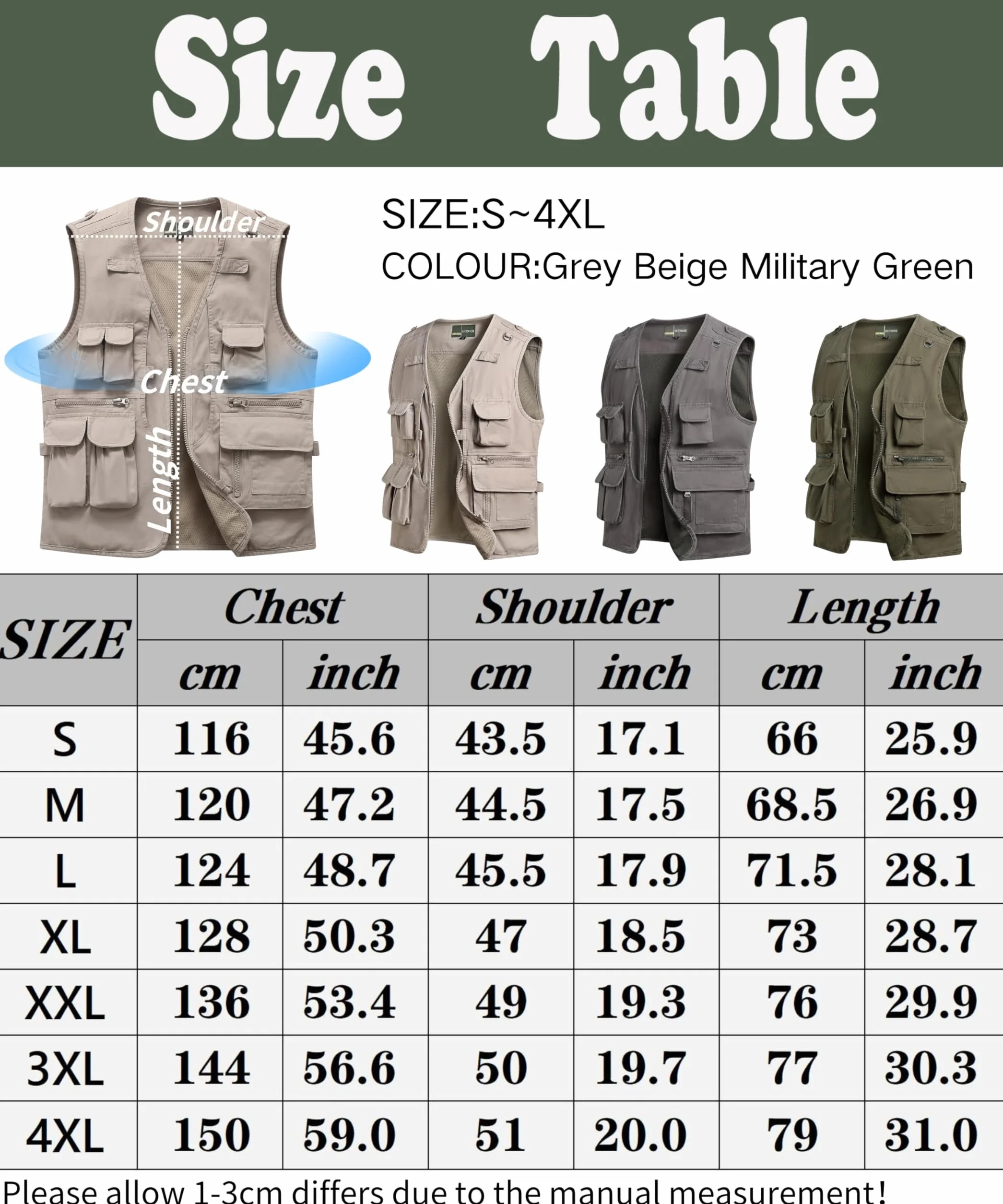 Uomo All'aperto Gilet Multi-Tasca di Cotone, Casual Leggero Traspirante Senza Maniche Fotografi Utility per Pesca Campeggio Sport