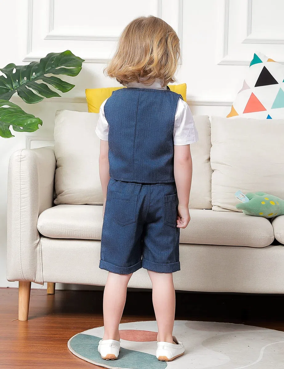 mintgreen Ragazzino Abito da Gentiluomo, 3pezzi Abbigliamento per Battesimo a Spina di Pesce Camicia + Gilet + Pantaloncini, 1-6 Anni