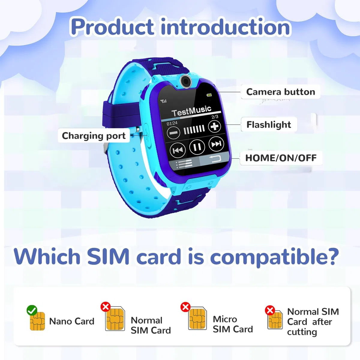 JUMWING Smartwatch per Bambini,Orologio Smartwatch con Chiamata SOS, Fotocamere, Musicale, Torcia, Sveglia, Giocattoli educativi, Regalo per Ragazzi e Ragazze (Blu)